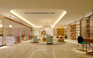 bright, modern luxury retail interior with marble floor