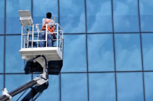 Commercial window cleaning outside of office building