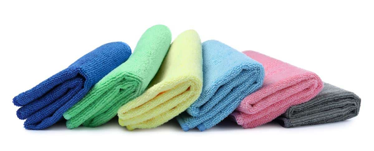 set of multi-coloured microfibre cloths